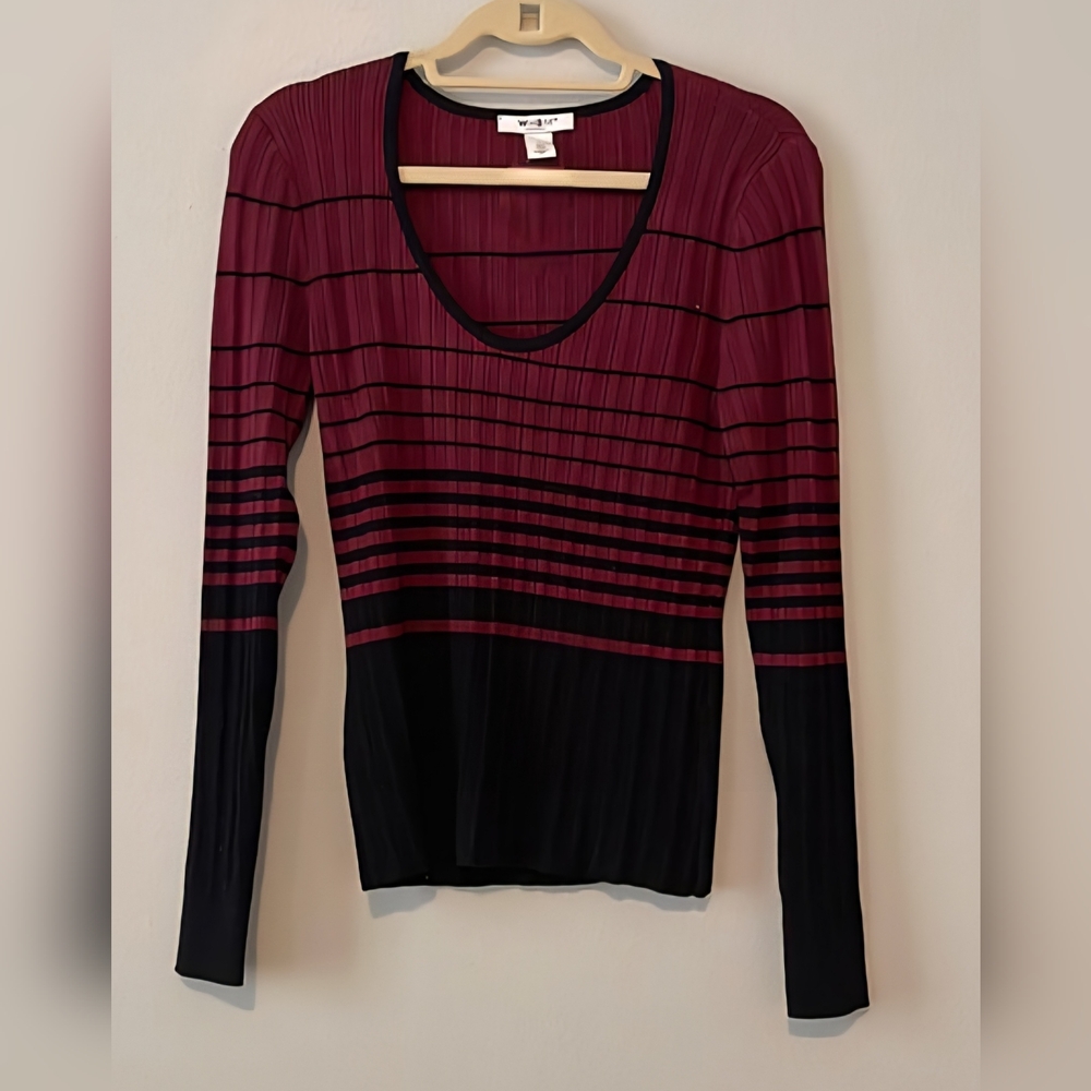 White House Black Market Burgundy Black Long Sleeve Knit Ombre Stretch Top XL
